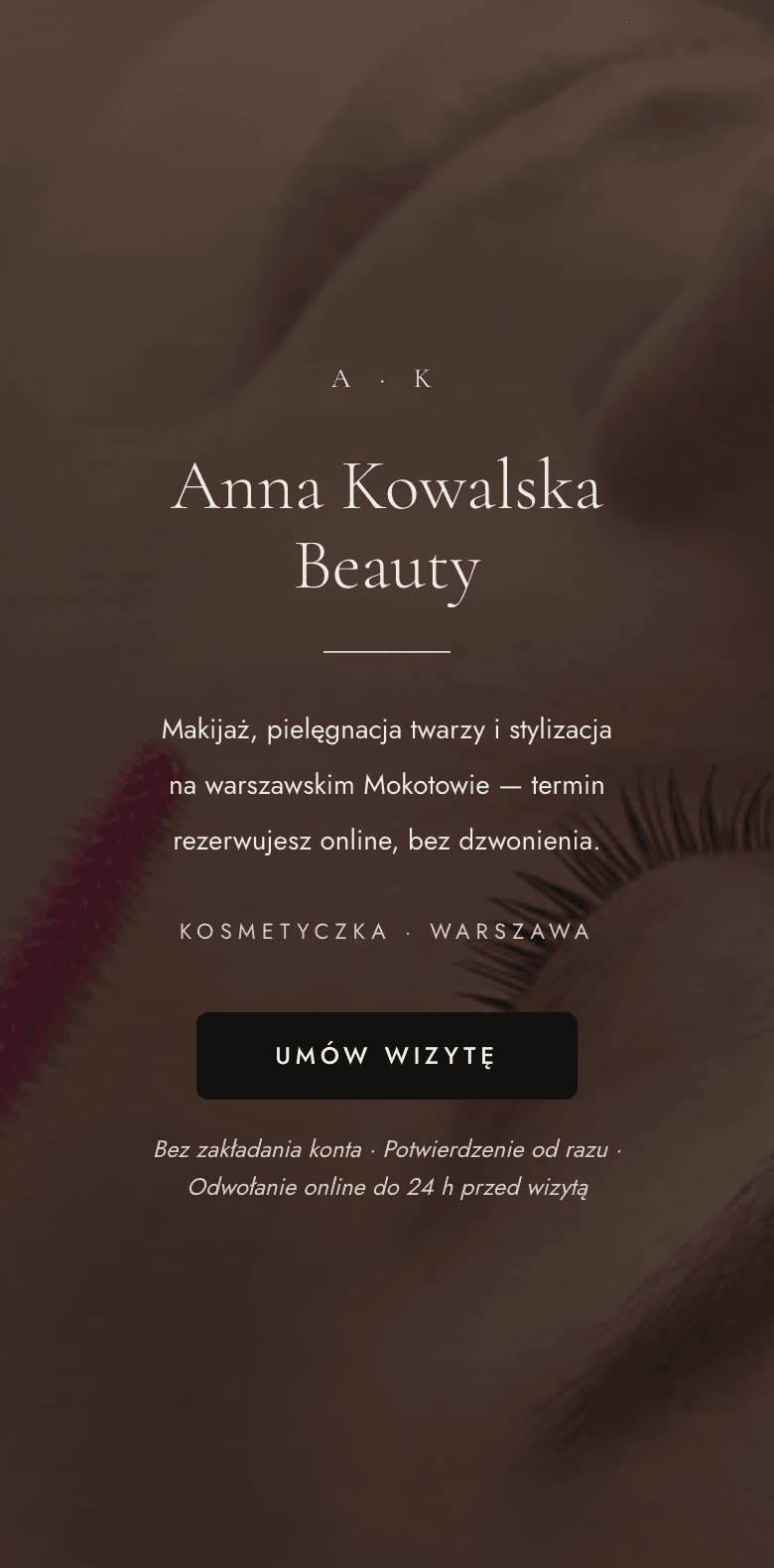 Szablon Atelier: pierwszy ekran strony salonu na telefonie.