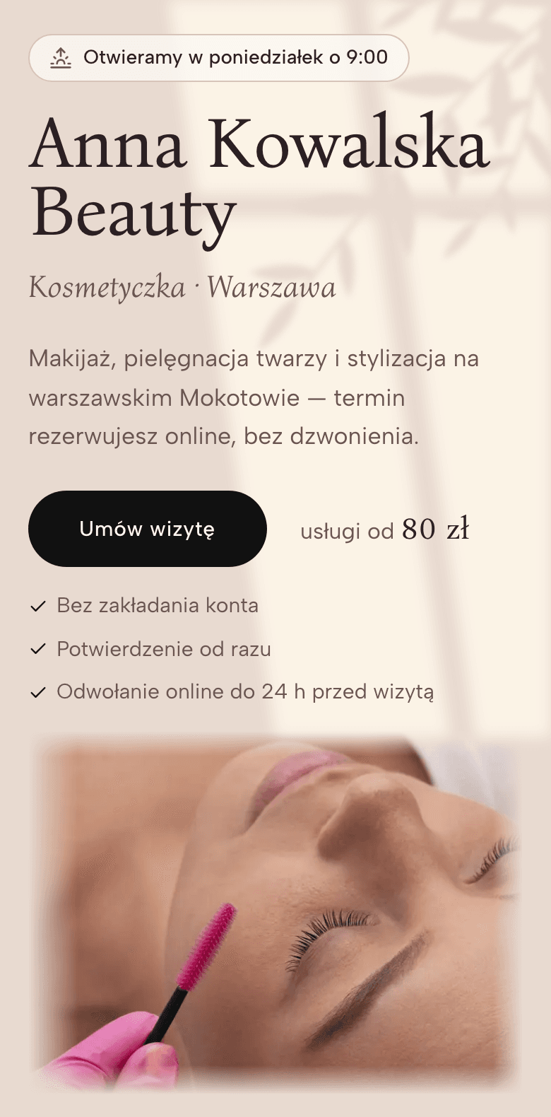 Szablon Blask: pierwszy ekran strony salonu na telefonie.