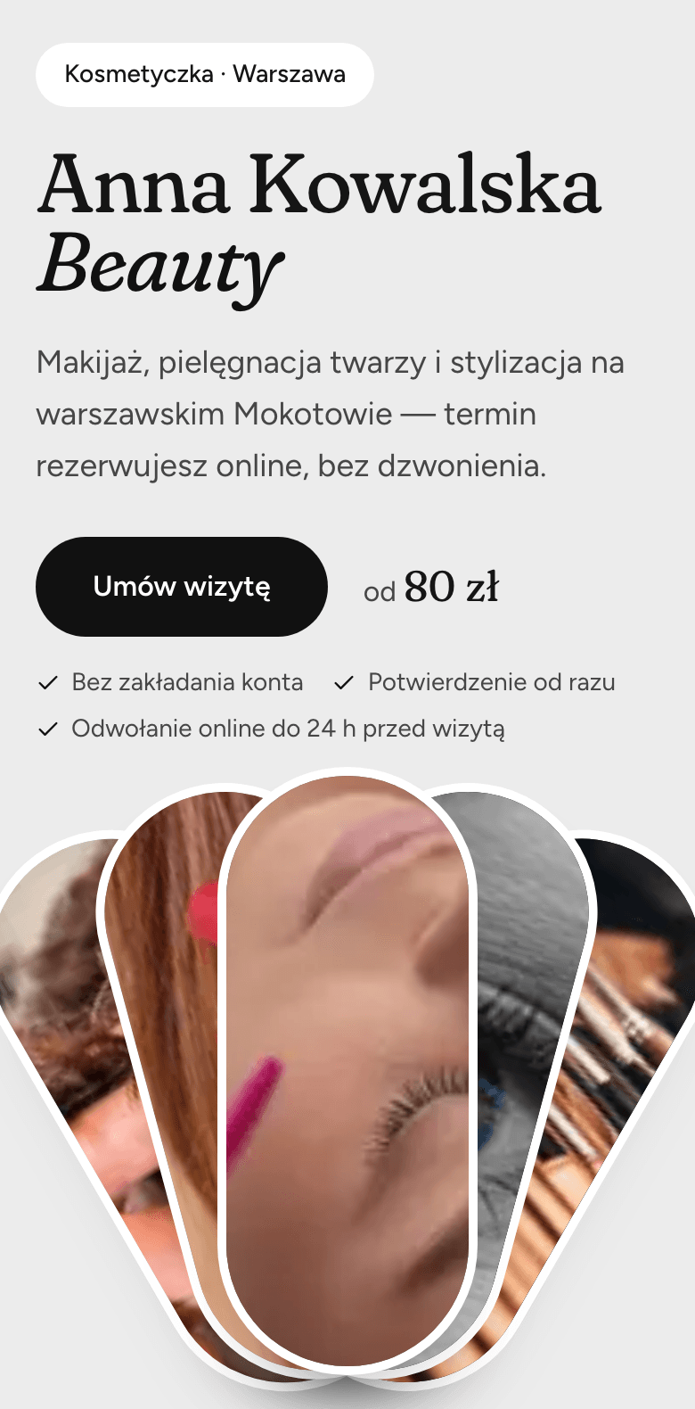 Szablon Paleta: pierwszy ekran strony salonu na telefonie.