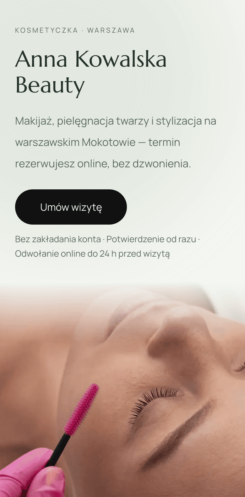Szablon Szałwia: pierwszy ekran strony salonu na telefonie.